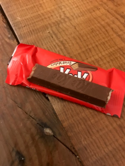 Kit-Kat candy bar with chocolate eaten
