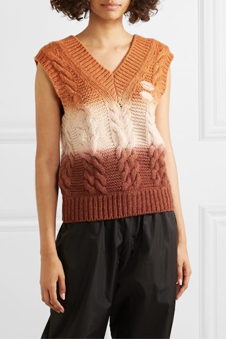 Appliquéd Ombré Cable-Knit Wool and Cashmere-Blend Vest