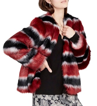 Rachel Roy Womens Faux Fur Striped Jacket