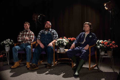 Wayne (Jared Kesso), Dan (K. Trevor Wilson), and Daryl (Nathan Dales) start an agricultural call-in ...
