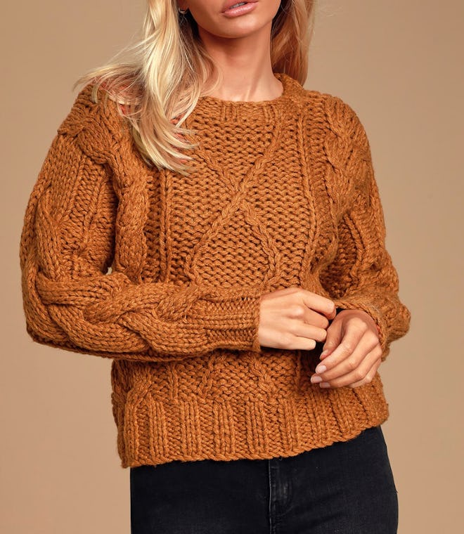 Jaylene Rust Brown Cable Knit Sweater