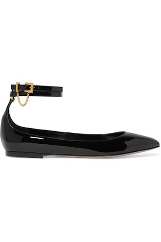 Tiny Chain Patent-Leather Point-Toe Flats