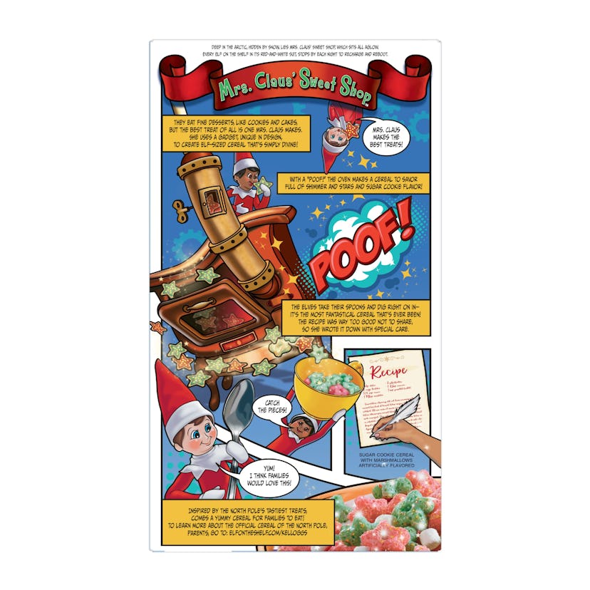 Elf On The Shelf cereal, back of box, comic strip