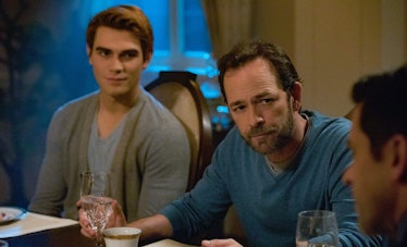 Archie and Fred Andrews staring at Hiram Lodge on 'Riverdale'