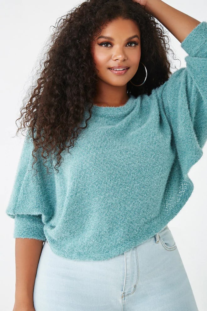 Plus Size Fuzzy Cropped Sweater