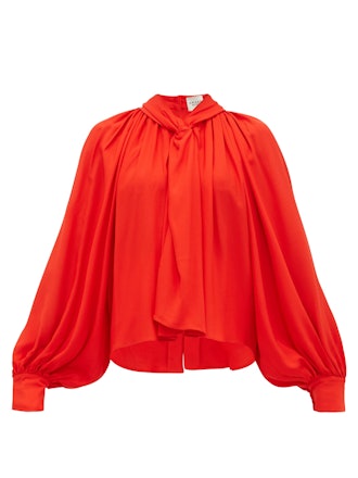 Twist Front Gathered Crepe Blouse