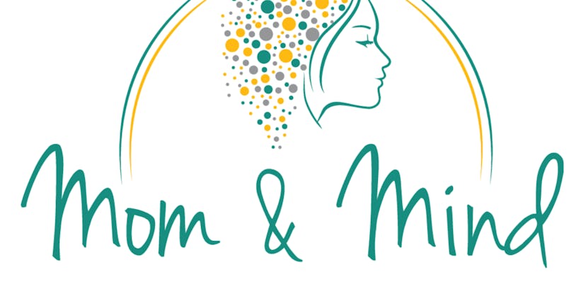 Graphic image of a silhouette of a woman with the title Mom & Mind underneath it. 