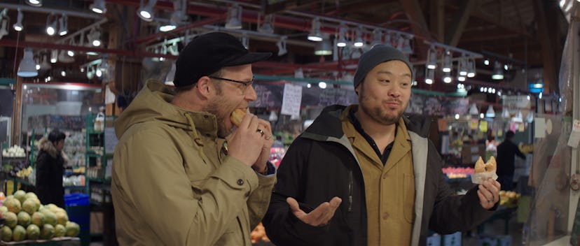 David Chang and Seth Rogen eating Lee's Donuts on 'Breakfast, Lunch, & Dinner'