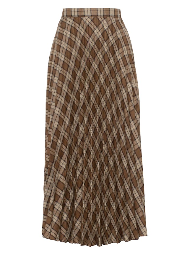 Brown Plaid Pleated Skirt 