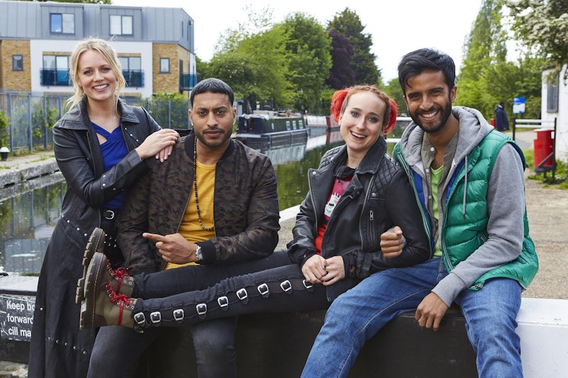 Cara Theobold, Hamza Jeetooa, Leah Brotherhead, and Ryan McKen star in ITV's 'Zomboat!'