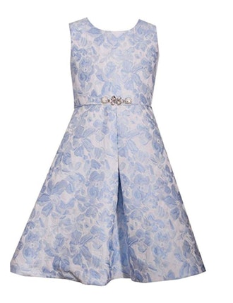 Bonnie Jean Blue & White Floral A-Line Jacquard Dress