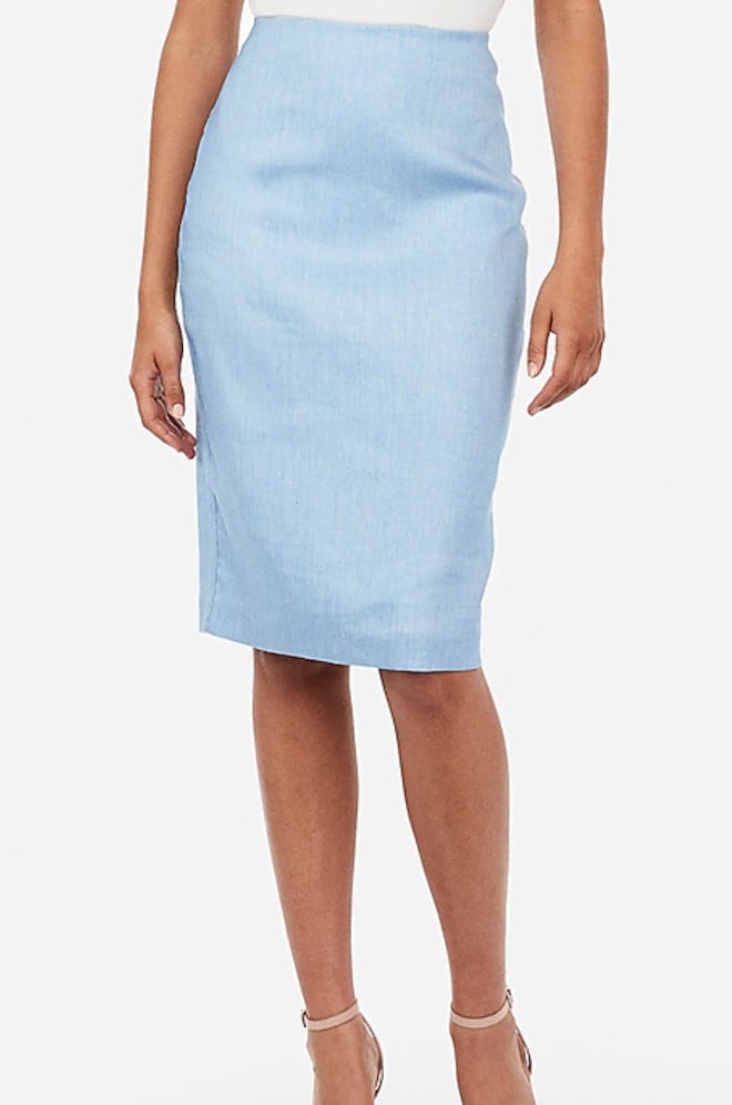 High Waisted Linen-Blend Pencil Skirt