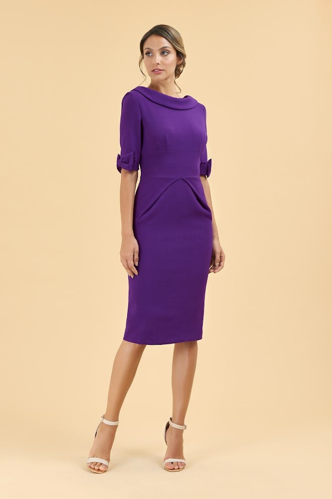Hollywood Purple Mid Sleeve Pencil Dress