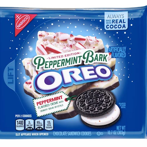 Peppermint Bark Oreos are back for the holidays. 