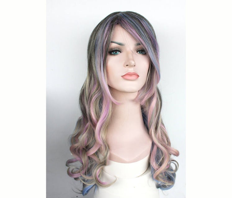 Elegant Ombre Dark Brown with Pastel Highlight Long Curly Wig 