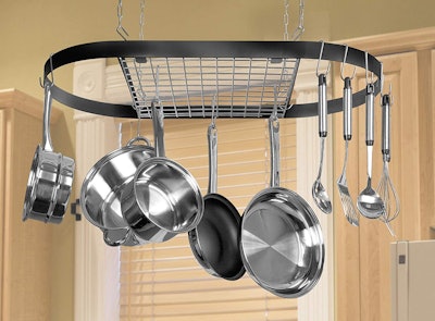 Kinetic Pot And Pan Rack With Ceiling Hooks