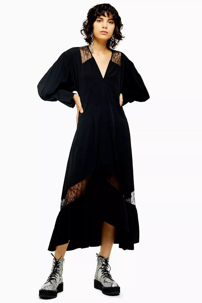 Black Lace Trim Smock Dress