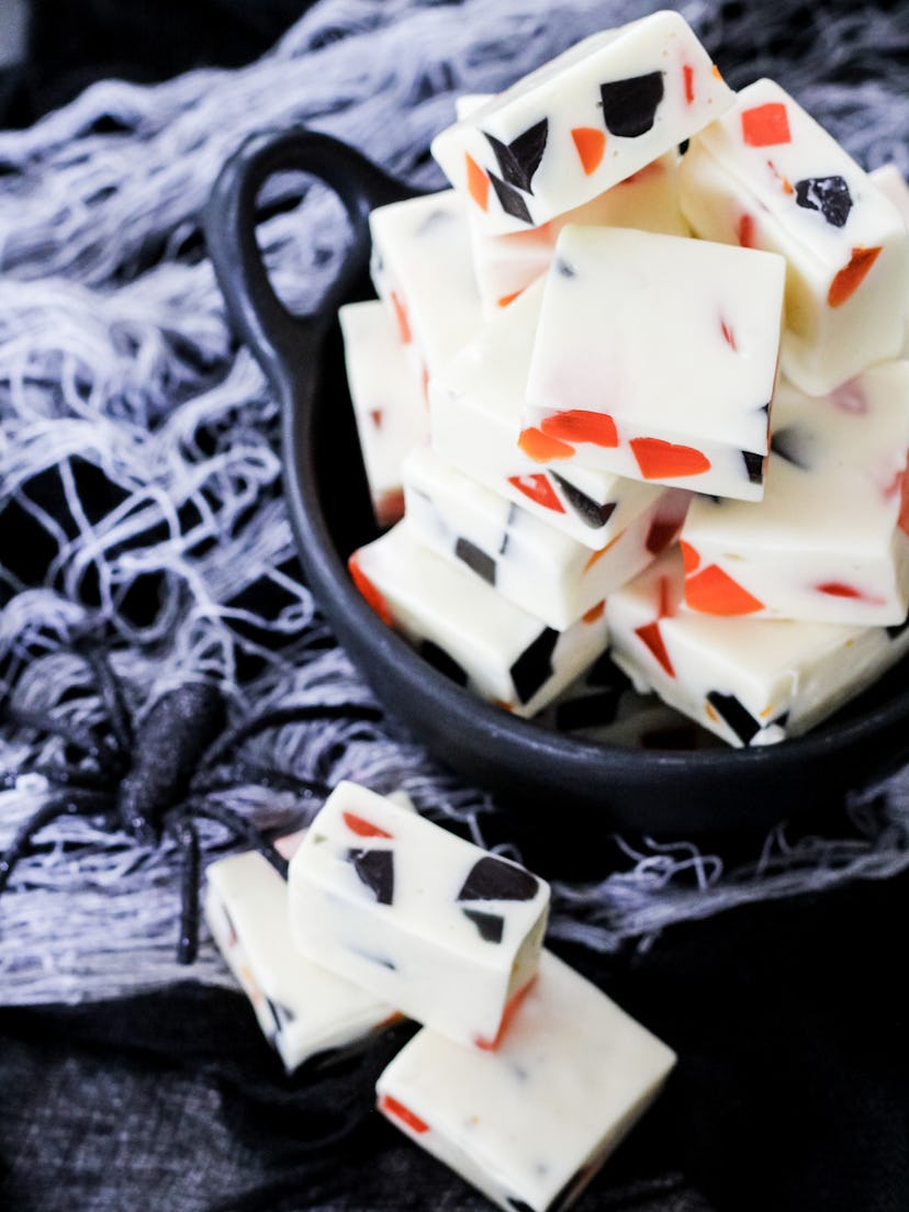 Halloween gumdrop nougat candy makes a spooky Halloween snack for the classroom. 