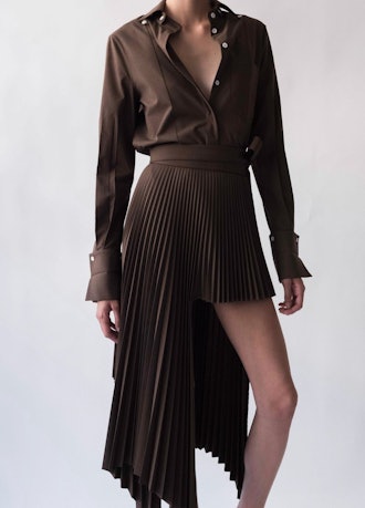 Brown Sliced Pleated Skirt