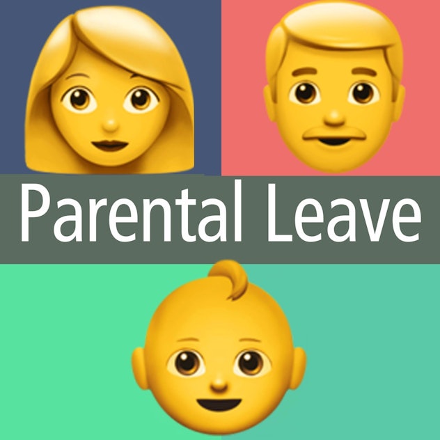 Parental Leave podcast image- woman, man, and baby emoji