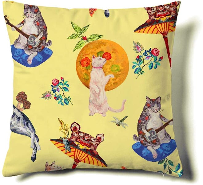 junxi Cat Print Decorative Pillow