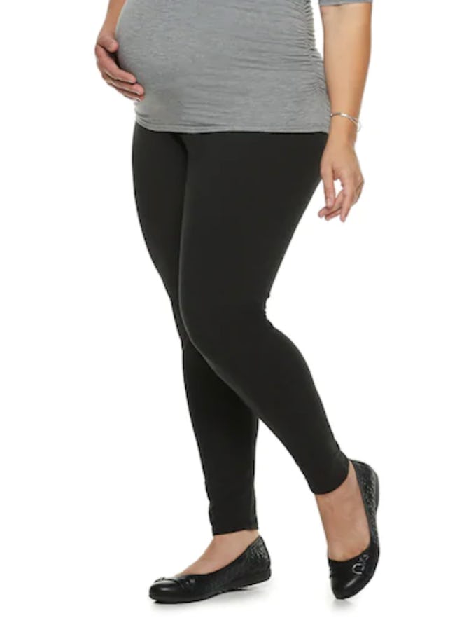 A:Glow Plus Size Maternity Full Belly Panel Solid Leggings