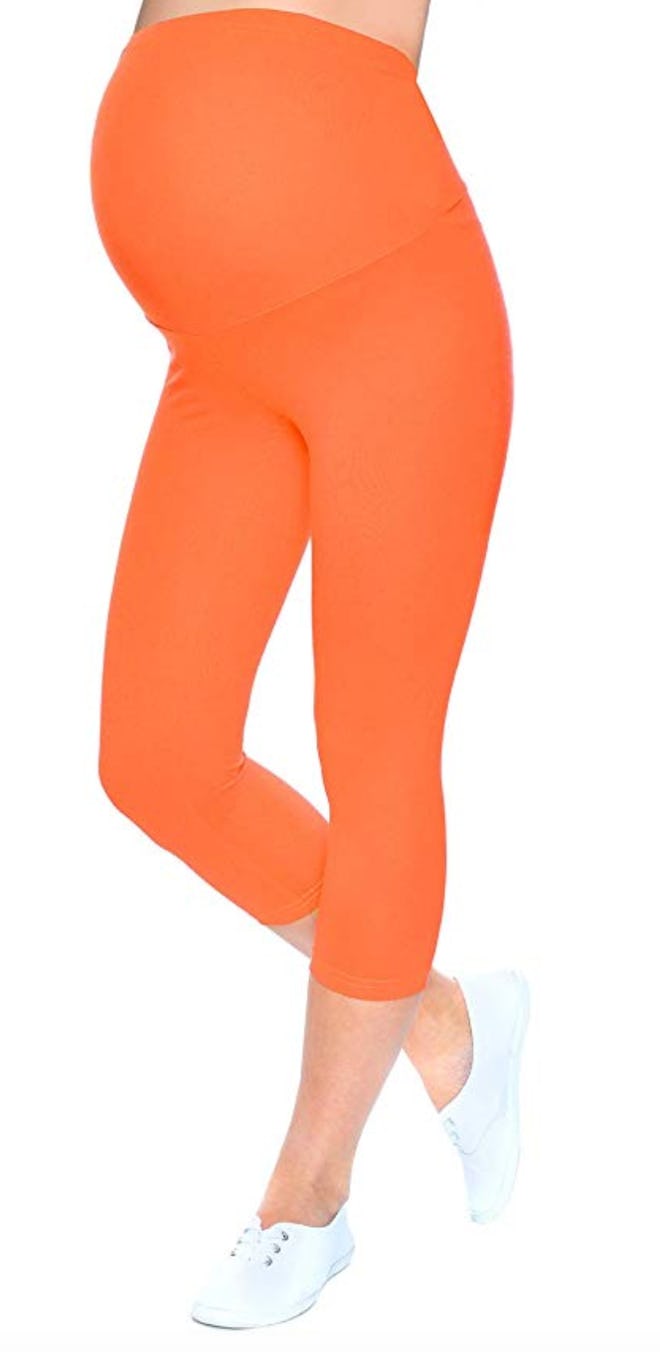 Mija High Quality Maternity 3/4 Cropped Leggings Orange