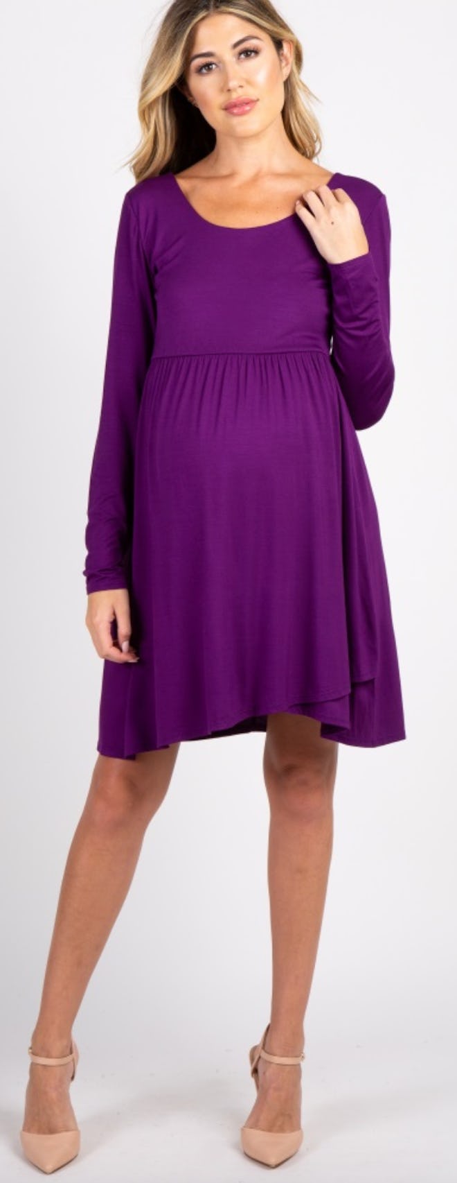 Pink Blush Purple Empire Waist Crisscross Back Maternity Dress
