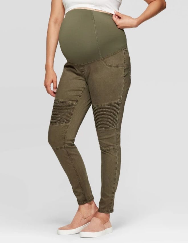 Isabel Maternity by Ingrid & Isabel Maternity Crossover Panel Utility Jeggings Olive