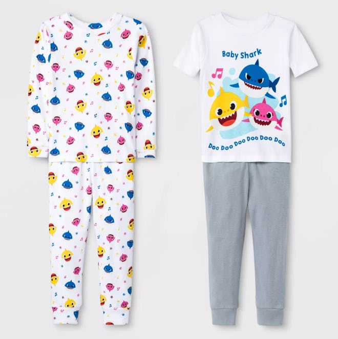 Toddler Boys' 4pc Baby Shark Pajama Set - White/Gray