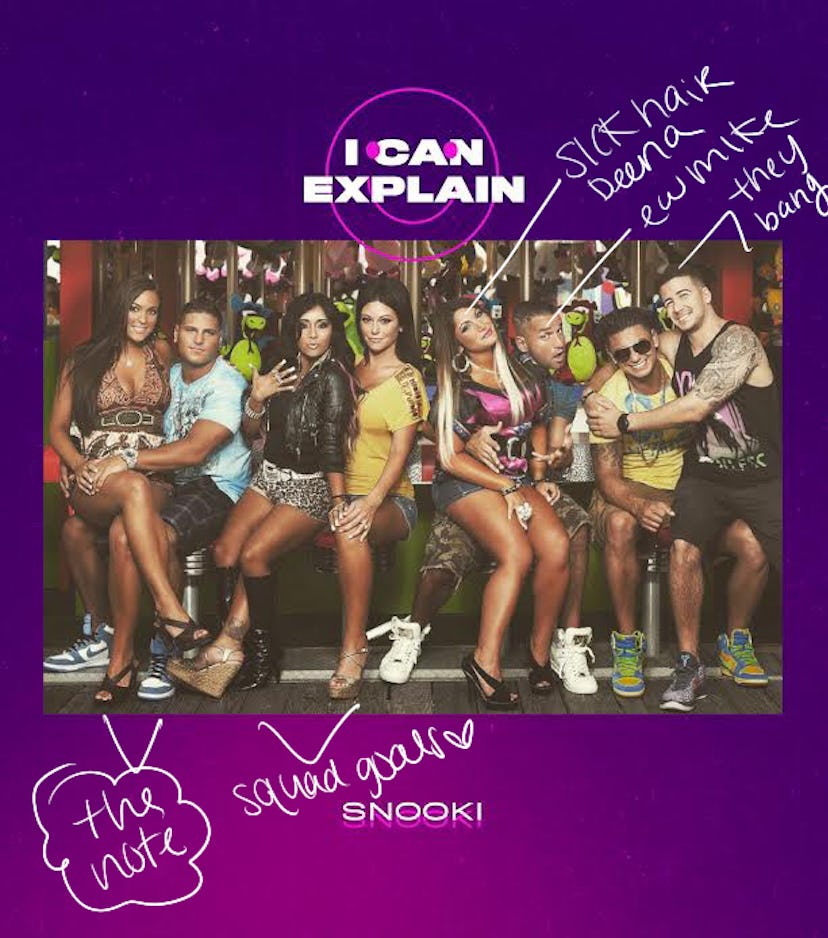 Photo of the Jersey Shore cast annotated by Snooki