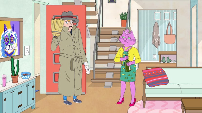 Kevin disguised as Vincent Adultman (voiced by Alison Brie) and Princess Carolyn (voiced by Amy Seda...