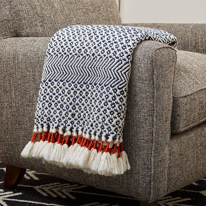 Rivet Modern Hand-Woven Stripe Fringe Throw Blanket