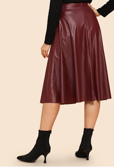 80s Wide Waistband Faux Leather Skirt