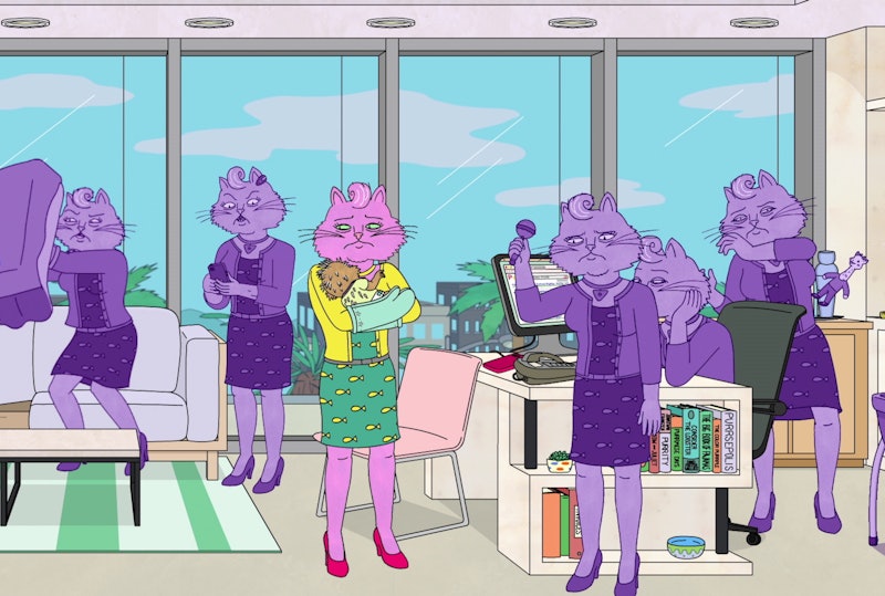 Princess Carolyn (voiced by Amy Sedaris) struggles to take care of her new baby, Ruby, in 'BoJack Ho...