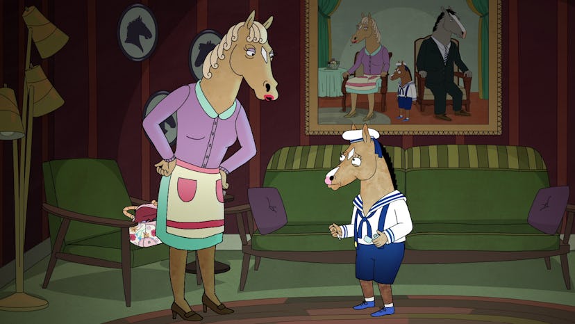 Beatrice Horseman (voiced by Wendie Malick) and young BoJack in BoJack Horseman