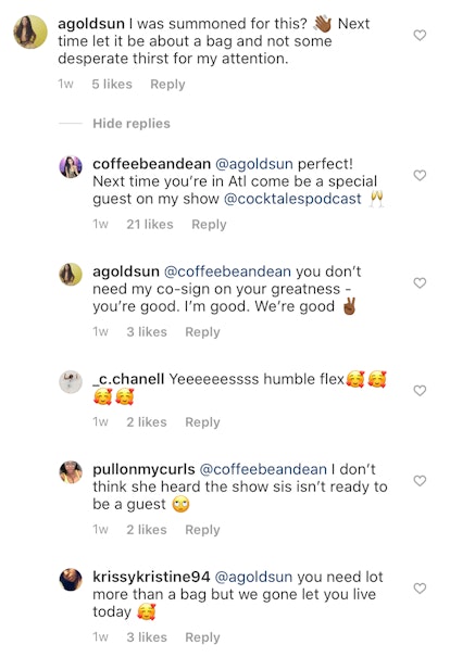An Instagram exchange between Temptation Island stars Medinah and Ashley G.