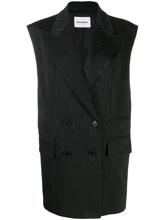 Long Double-Breasted Moiré Waistcoat