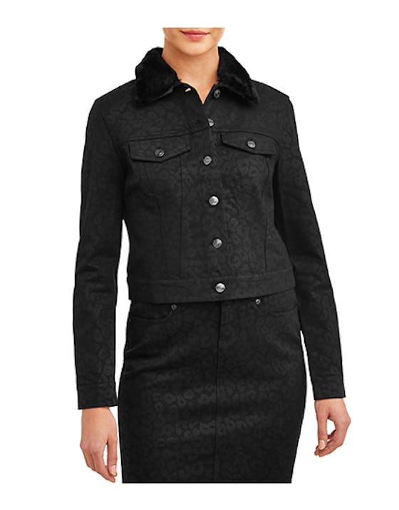 Sofia Jeans Marianella Leopard Foil Detachable Faux Fur Collar Ponte Jacket 