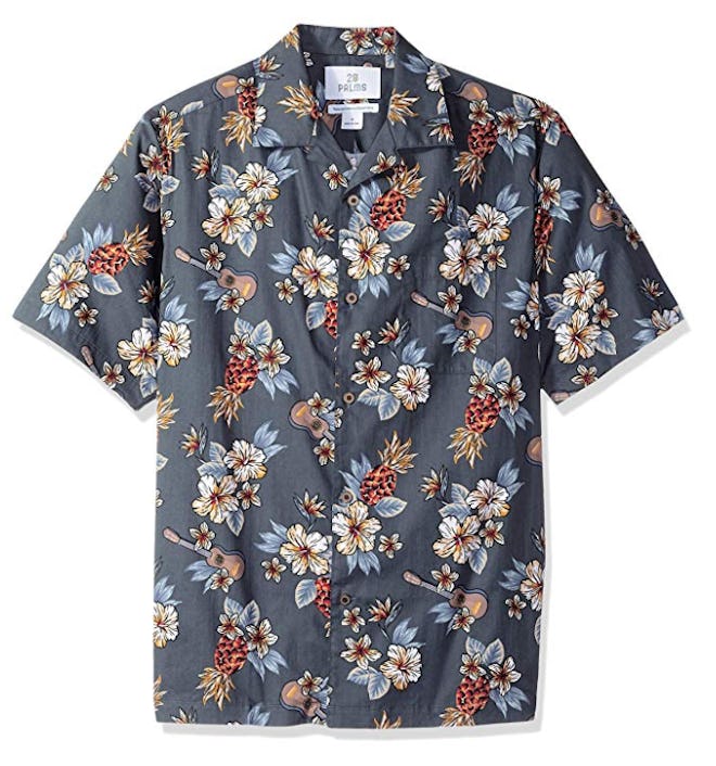 28 Palms Men's Relaxed-Tropical Hawaiian Shirt in Blue Guitar Floral