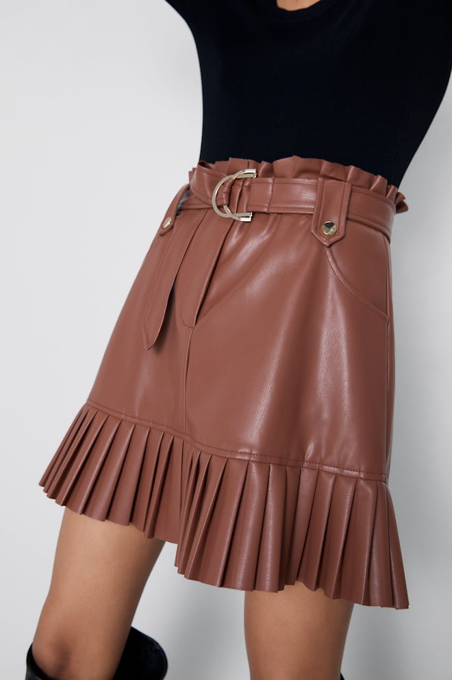 Pleated Faux Leather Mini Skirt