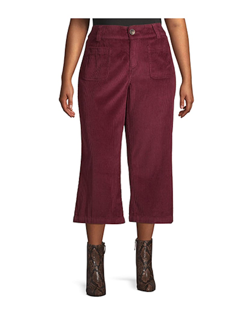 Per Se Women's Plus Size Wide Leg Crop Cord