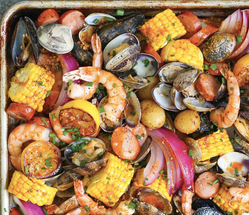 Sheet pan clam bake recipe contains shrimp. 