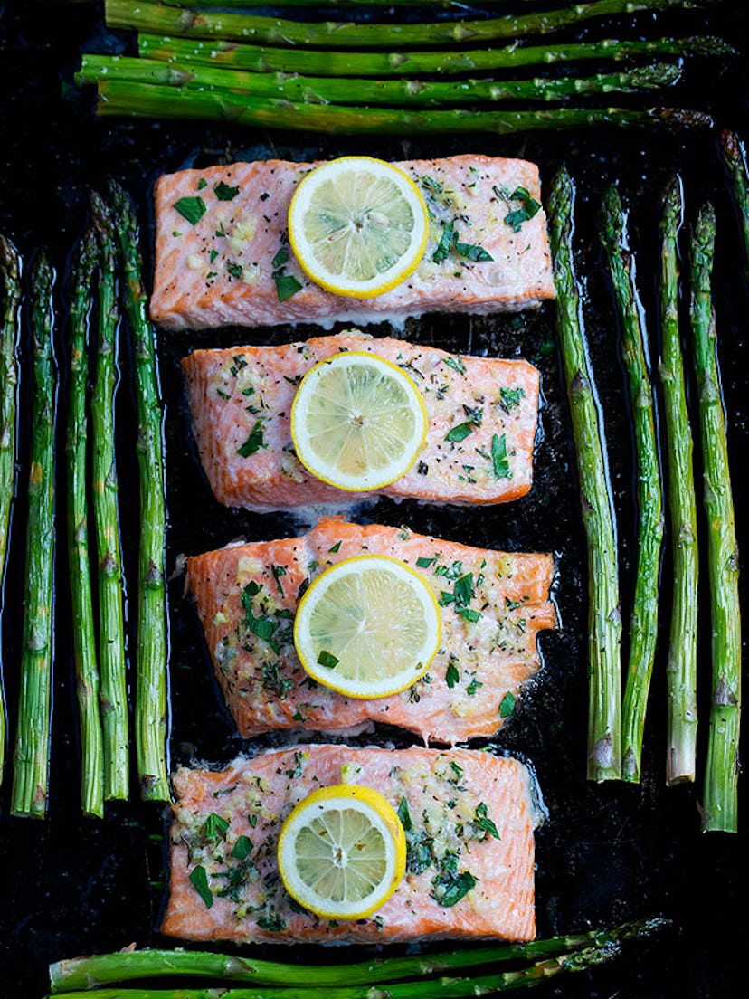 Sheet Pan Baked Salmon with Asparagus recipe from Two Peas & Their Pod is a quick and tasty dinner