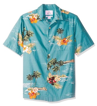 28 Palms Men's Relaxed-Fit Tropical Hawaiian Shirt in Dark Aqua Scenic