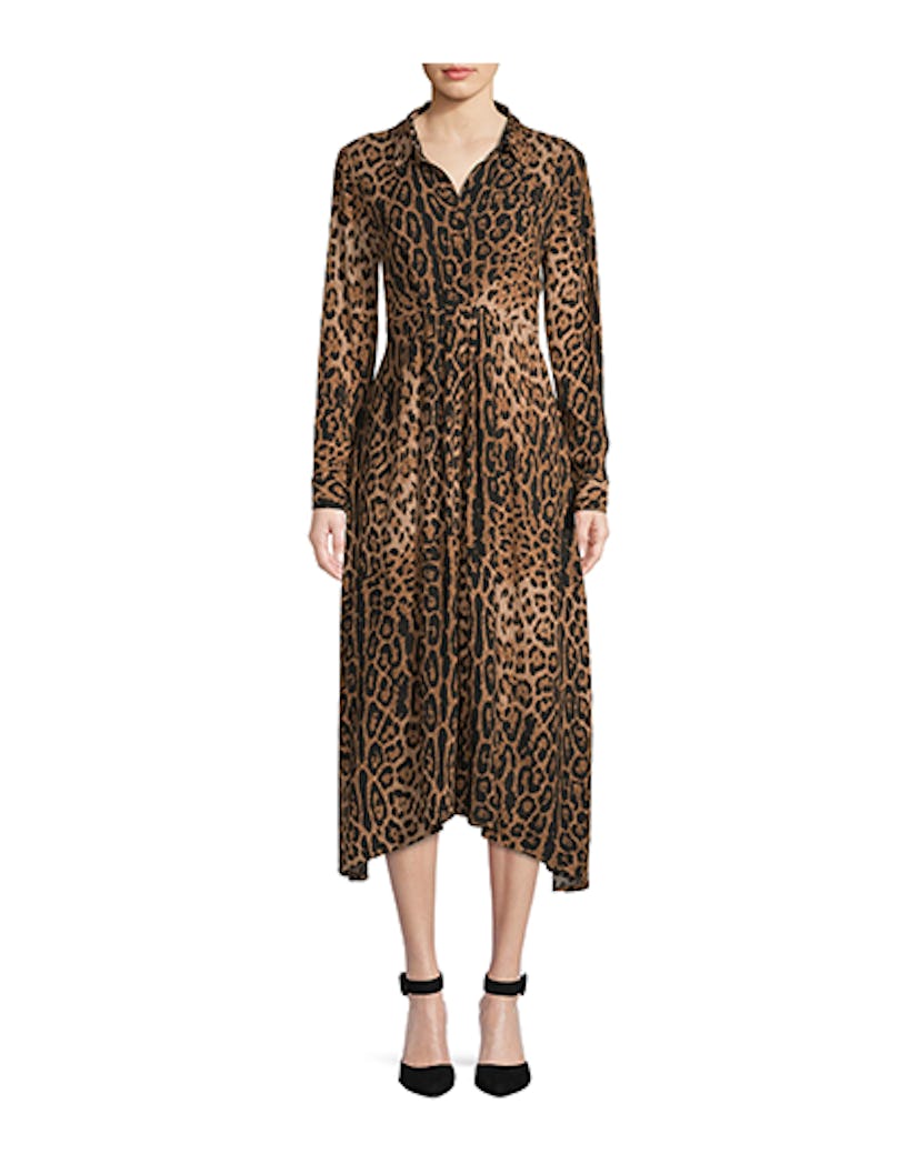 Scoop Midi Shirt Dress Leopard Print Women's