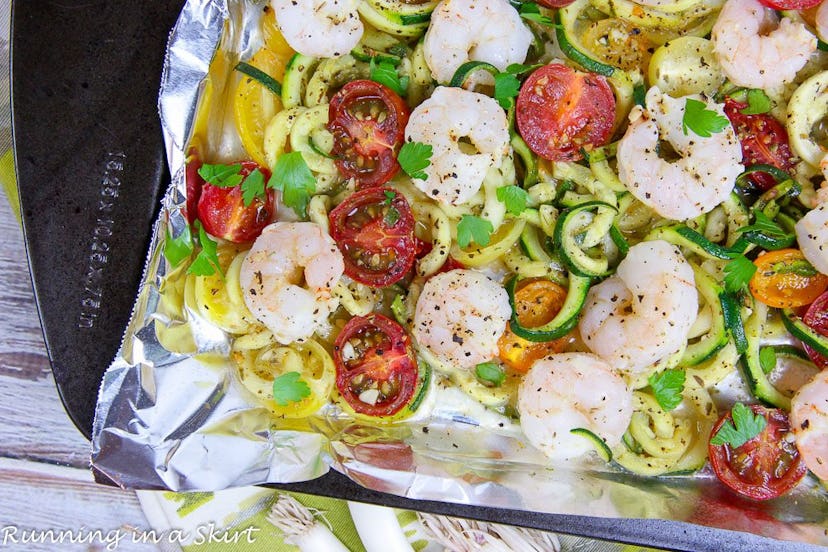 Sheet pan shrimp with zoodles or zucchini zoodles