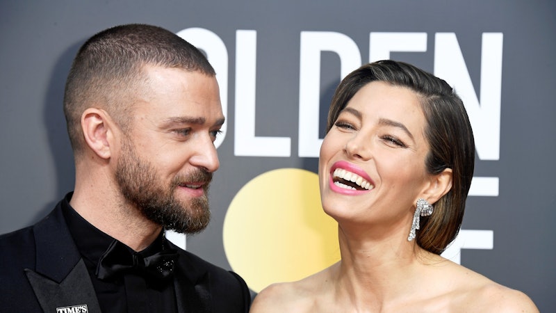 Jessica Biel dressed as an *NSYNC-era Justin Timberlake for Halloween