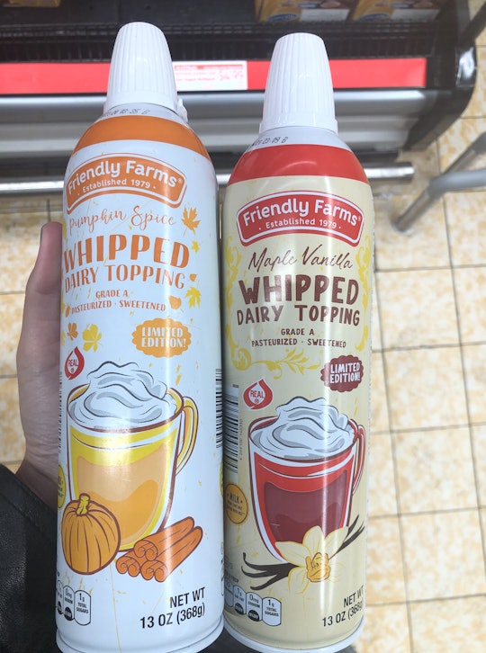 These Aldi's pumpkin spice and maple vanilla whipped creams come in 13-ounce cans.