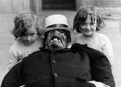 circa 1950: Two Islington girls display their effigy of Guy Fawkes.